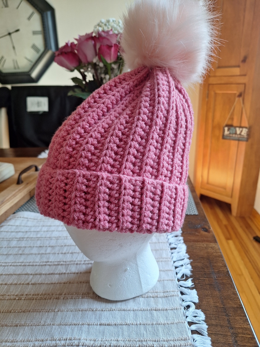 Cozy Pink Knit Pom Beanie - Soft Winter Hat